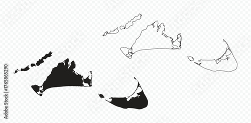 Nantucket County (MA) map silhouette and outline vector for coastal geographic projects