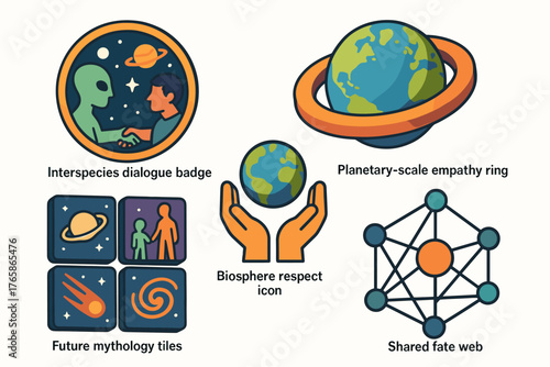 Sci-fi themed icons representing empathy and global connection