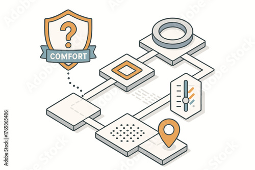 Abstract isometric diagram: comfort, technology, and connectivity in design