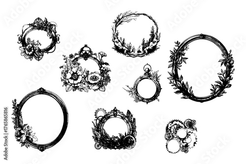 Grunge style vintage frames set on white background