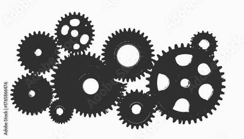 Black gears of various sizes in a clustered arrangement on a white background, representing interconnectedness