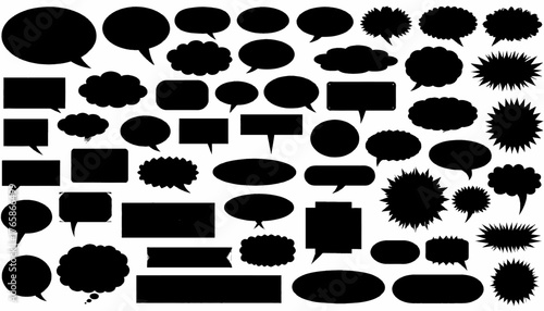 A collection of various speech bubbles and thought bubbles of different shapes in black