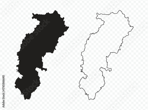 Chhattisgarh state map silhouette and outline vector illustration on transparent background