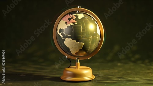 A Classic Globe on an Elaborate Brass Stand Bathed in Deep Blue Ambient Light