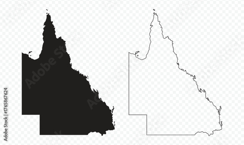 Queensland state map silhouette and outline vector illustration on transparent background