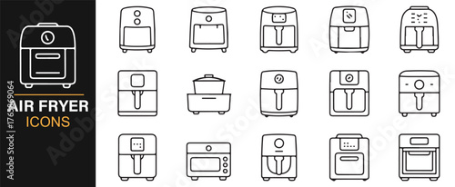 Electric air fryer vector icons for modern kitchen design illustrations.