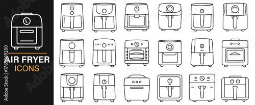 Digital air fryer symbols for home appliance and culinary projects.