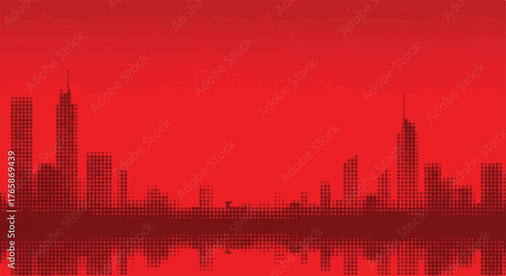 Obraz premium Striking Crimson City Skyline with Reflective Urban Silhouette