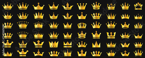 Crown icons set. Crown symbol collection. Golden crown icons set.  Vector illustration
