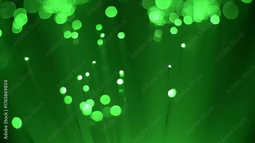 Pulsating green bokeh lights float softly in an abstract, dark space, evoking a sense of digital connection, futuristic energy, and vibrant technological data flow