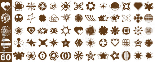Set of simple abstract shapes. Big collection of vector geometric symbols and signs in y2k style. Logo elements design
