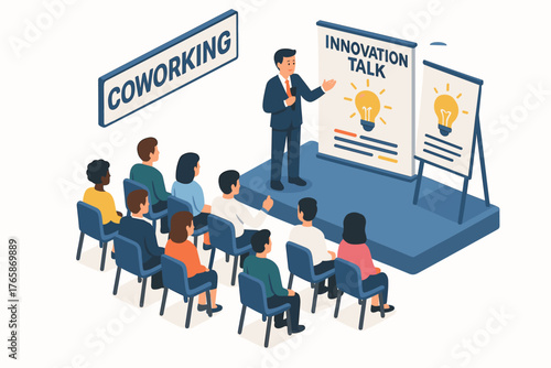 Diverse team engaged in innovation talk at coworking space