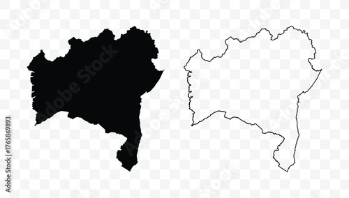 Bahia state map silhouette and outline vector illustration on transparent background