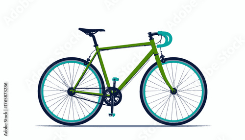 A flat-colored illustration of a bicycle with a green frame and blue-green accent details
