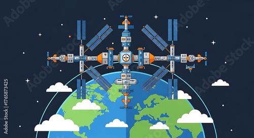 Fototapeta Naklejka Na Ścianę i Meble -  Space Station Orbiting Earth.