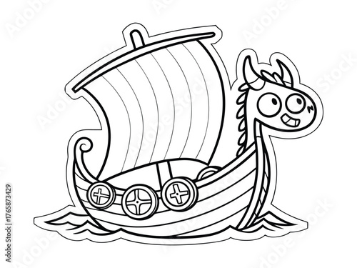 Viking Ship Illustration with Detailed Traditional Longship Design Artwork