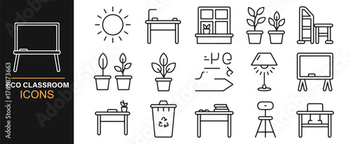 Environmentally friendly classroom icon set for green education visuals.