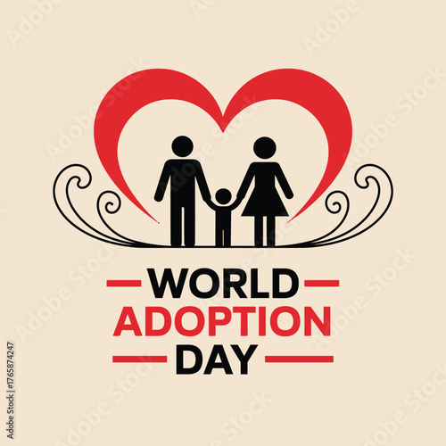 Vector art of world adoption day symbol with a family silhouette inside a heart shape, representing love and unity in adoption