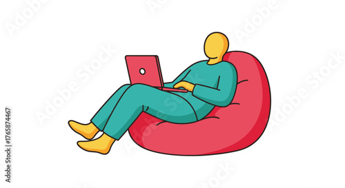 Person relaxing in a beanbag chair while using a laptop computer