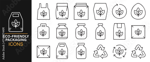 Minimalist eco packaging outline vector set for green marketing visuals.