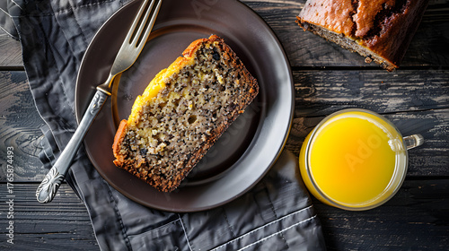 banana bread in the plate with juice