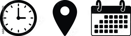 Clock Location Calendar Icons Illustrative Design.