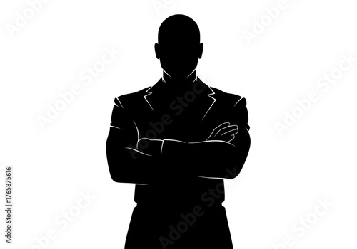 Professional businessman vector silhouette with crossed arms representing authority and confidence on a white background