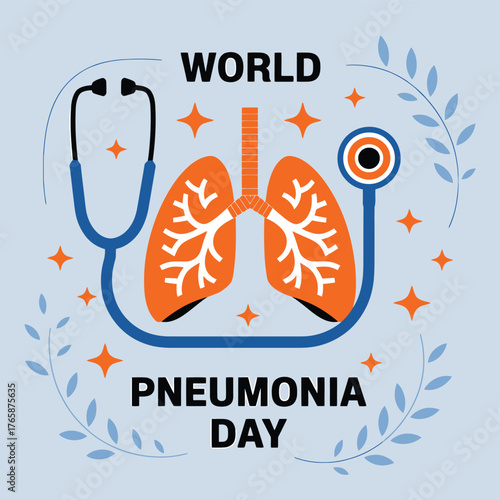 Vector art of world pneumonia day concept art with lungs and stethoscope, emphasizing medical awareness and the importance of respiratory health on november 12