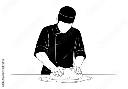 Professional chef kneading dough vector silhouette illustration for bakery food preparation culinary arts and restaurant design