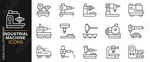 Black and white industrial engineering icons for automation systems.