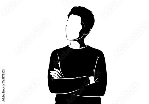 Professional young man vector silhouette with crossed arms looking sideways in a confident pose on a clean background