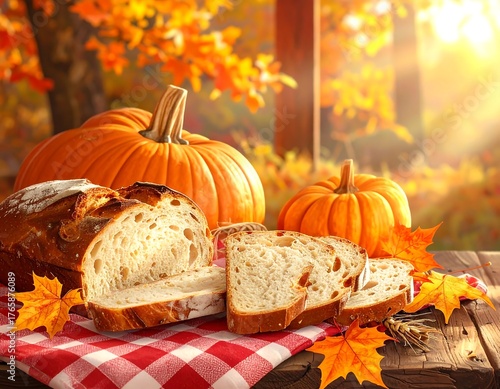 pumpkin and autumn leaves