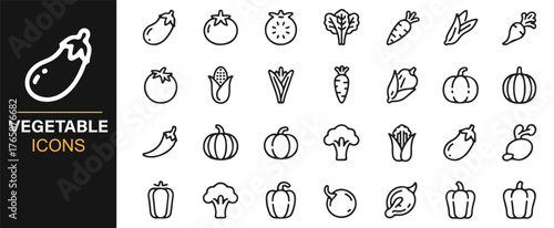 Minimalist food and vegetable outline icons for web and print.