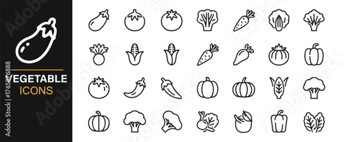 Black and white vegetable symbols pack for kitchen and menu design.