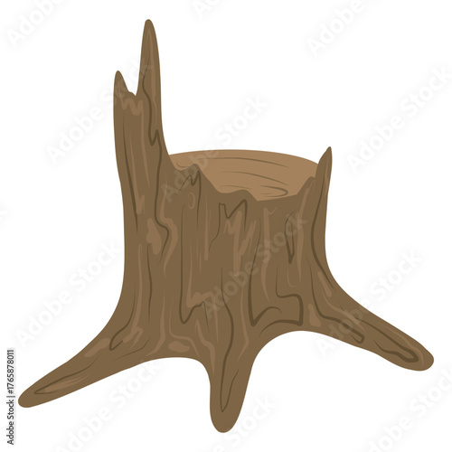 Old, broken Tree stump vector illustration on white background, Wood stump vector, Hand drawn detailed tree stump