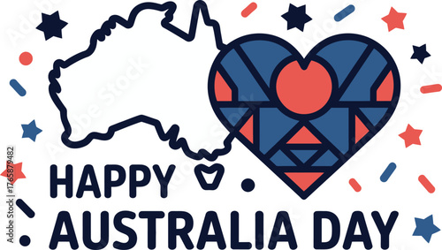 Happy Australia Day Featuring Australian Map Outline and Heart Shaped Design Celebrating The Holiday