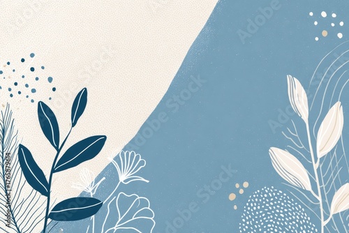 Abstract floral design in muted blue and cream