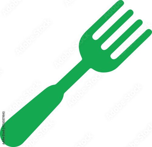 Bright green garden fork tool for planting and digging outdoors and in the yard with simple design