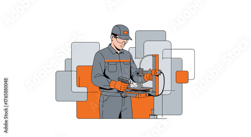 Innovating with precision, a worker operating an advanced 3D printer for a cutting-edge project