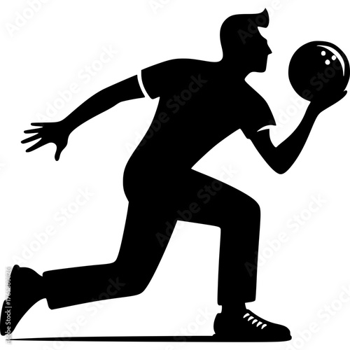 Bowling Silhouette: A dynamic silhouette captures the moment of a bowler in action, poised to release the ball with focus and precision. The image embodies the energy and skill of the sport.