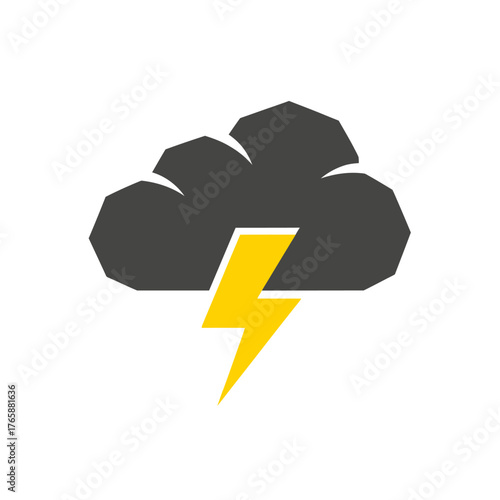 A stylized flat icon of a dark grey storm cloud with a yellow lightning bolt, representing a thunderstorm.