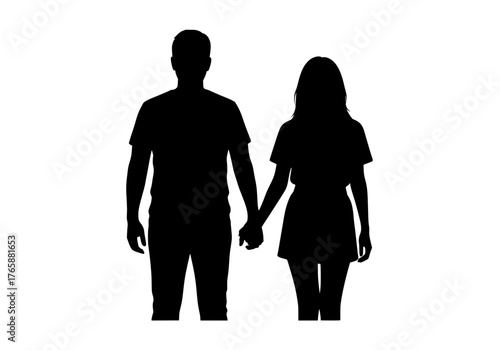 Vector silhouette of a man and woman holding hands symbolizing love partnership and togetherness on a clean white background