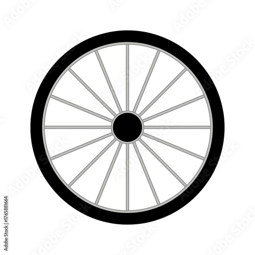 A simple, stylized illustration of a bicycle wheel with a black rim and spokes radiating from a central hub.
