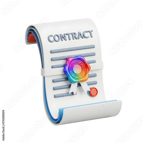 3D Contract Document with Colorful Seal