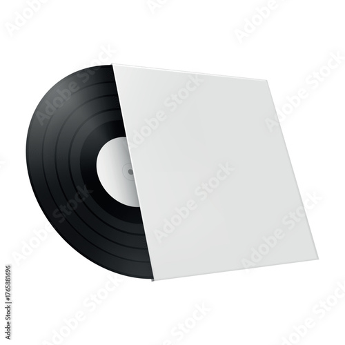 An illustration of a realistic vinyl record with a simple cover layout, designed to showcase album covers or music projects. Ideal for music-related presentations and promotions.