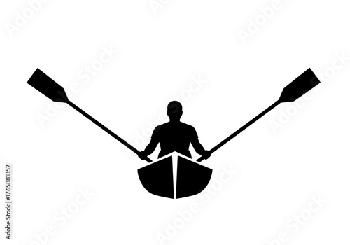 Vector silhouette of a person rowing a boat with two oars in a minimalist design suitable for sports and leisure activities