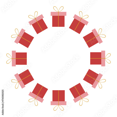 Festive gift wreath. Simple frame with a gift box. Vector illustration.