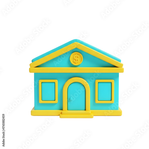 Isolated Cartoon Bank Building with Dollar Sign
