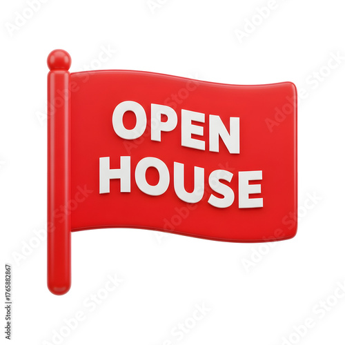Red Open House Flag with Transparent Background