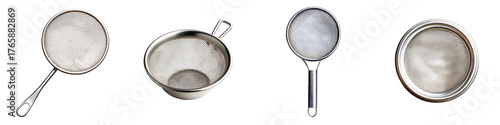 Tea strainer – A small mesh or sieve used to filter loose tea leaves when brewing tea. Isolated on Clear White Background Highly Detailed
